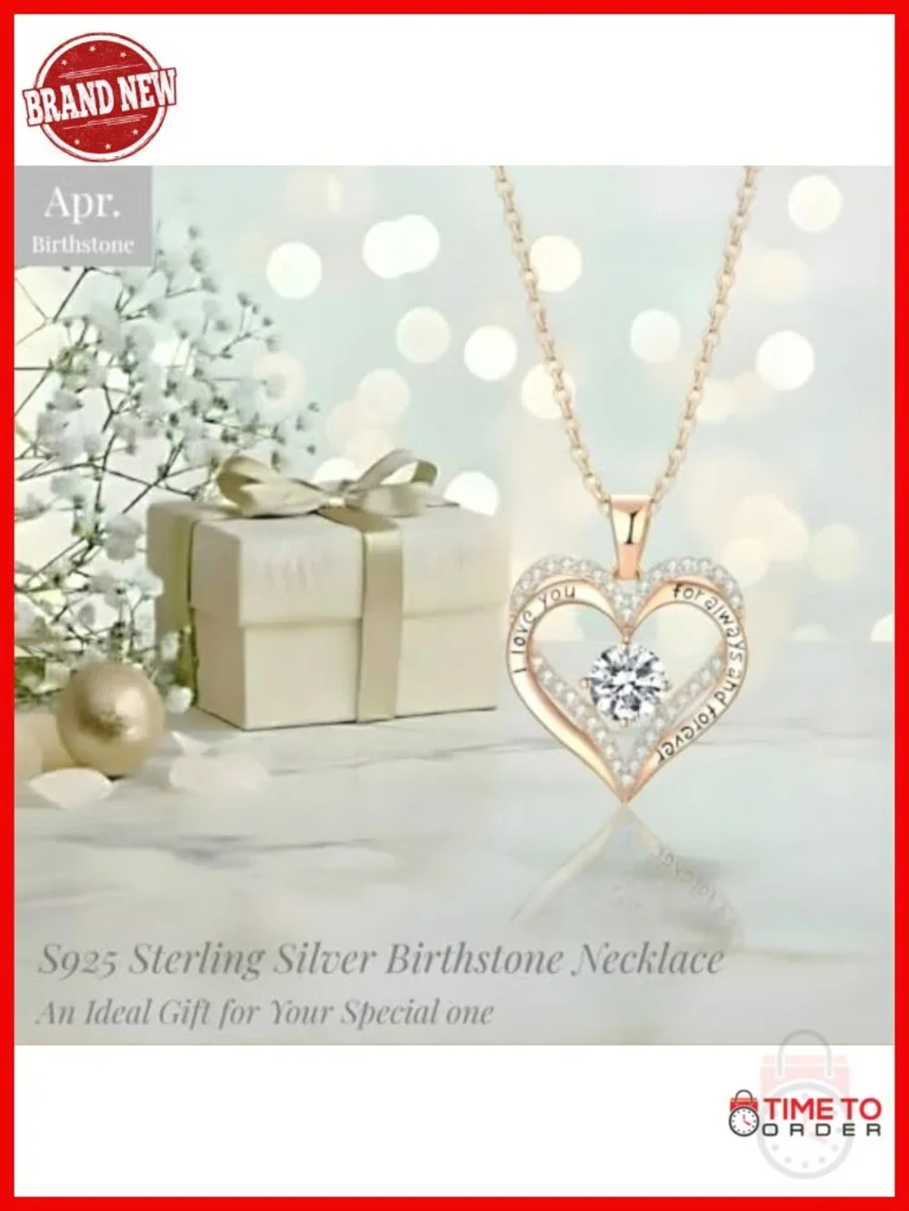 S925 Sterling Silver Birthstone Heart Pendant Necklace
